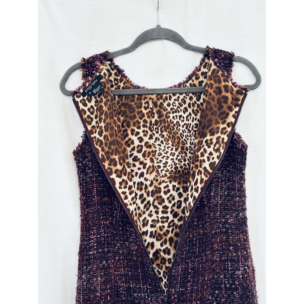 Ecetera Tweed Boucle Wool Blend Lace Dress With Leopard Lining - Picture 6 of 7